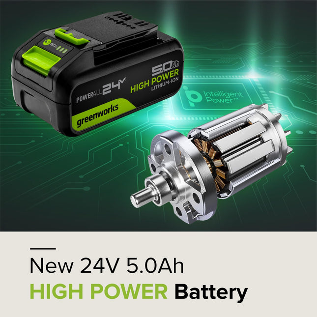 Greenworks 24V 5.0Ah Lithium-Ion High-Power Battery, Upgraded with 35% Power Boost (Genuine Battery/ 150+ Compatible Tools)