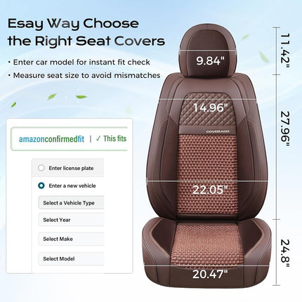 Coverado Leather Seat Cover Front, Universal Covers for Cars, Waterproof Luxury Leatherette Seat Cushions, Auto Car Seats Protectors, Driver Seat Cover Fit for Most Vehicles-Brown