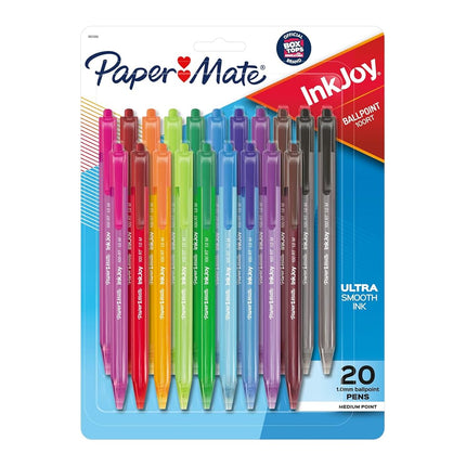 Bolígrafos retráctiles Paper Mate InkJoy 100RT, punta mediana, colores surtidos, paquete de 20 (1951396)