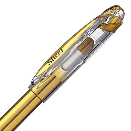 Pentel Arts Slicci Liquid Gel Rollerball Pen, Art, Sketching, Journaling, 0.8mm, Bold Point, Metallic Gold Ink, BG208X, Box of 12