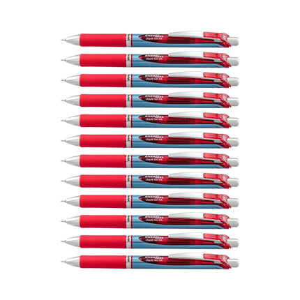 Pentel EnerGel Deluxe RTX Retractable Liquid Gel Pen, Medium Line, Needle Tip, Red Ink, Box of 12 (BLN77-B)