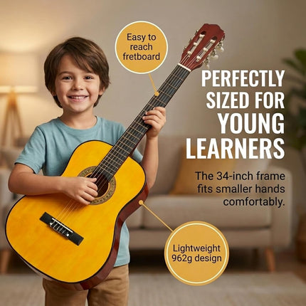 Music Alley MA-34-N 34 Inch Junior Classical Guitar for Kids, Natural
