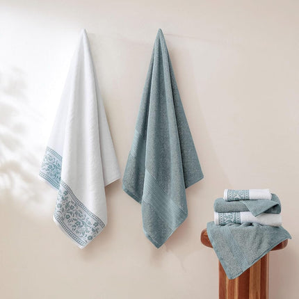 Modern Threads Allie 6-Piece 100% Cotton Towel Set – Jacquard Floral Border – Includes 2 Bath Towels, 2 Hand Towels, 2 Washcloths – Absorbent, Quick Dry, Soft & Durable – Gray