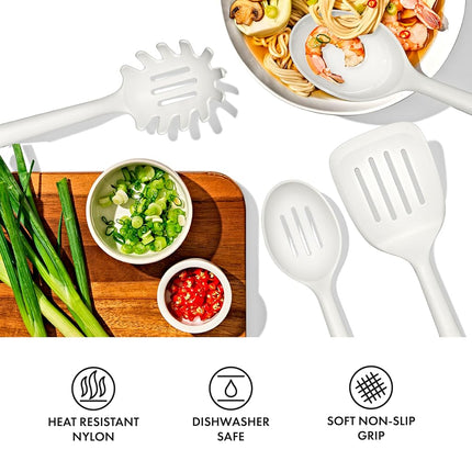 OXO Good Grips 4‑Piece Nylon Utensil Set, Oat, Cooking Utensil Set Designed to Protect Non-Stick Cookware