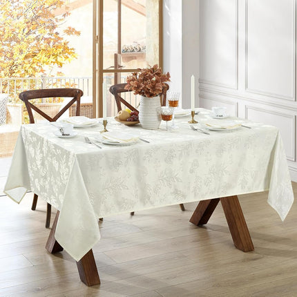 Elrene Home Fashions Elegant Woven Leaves Jacquard Damask Wrinkle Resistant Tablecloth, 60" x 84", Oblong, Ivory