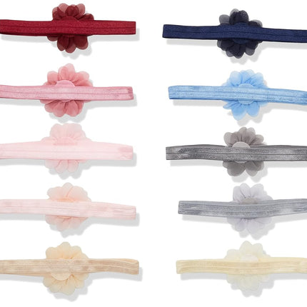 Hudson Baby Baby Girls Flower Headband, chiffon cream/blush 10 Pack One Size