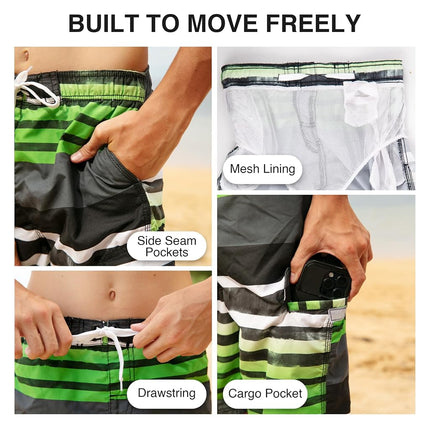 Kanu Surf Little Boys Reflection Swim Trunks, Black/Green, Medium (5/6)