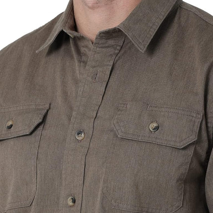 Wrangler Authentics Men's Long Sleeve Classic Woven Shirt Button, Teak Heather, Large