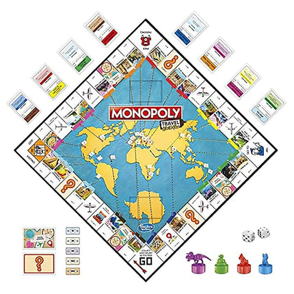 Monopoly World Tour Monopoly Board Game, with Token Stampers and Dry-Erase Gameboard, Board Games for Family Game Night