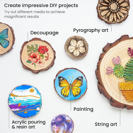 ARTEZA Rodajas de Madera Natural, 25 piezas, 3.5-4 pulgadas de diámetro, 0.4 pulgadas de grosor, Discos redondos de madera de pino con corteza para manualidades, adornos navideños, centros de mesa y pinturas