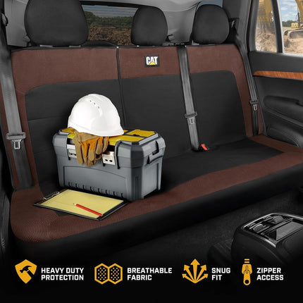 Cat MeshFlex Brown & Black Rear Seat Cover for Car – Durable Canvas & Mesh Design 60/40 Split Bench Protector for Cars, Trucks & SUVs – Back Seat Cover for Rear Bench – Interior Car Accessory