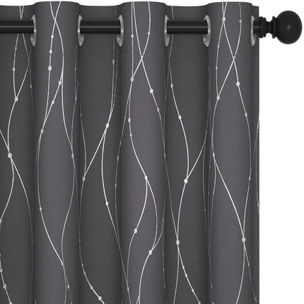 Deconovo Blackout Grommet Silver Pattern Printed Curtains, Dark Grey, 52W x 84L