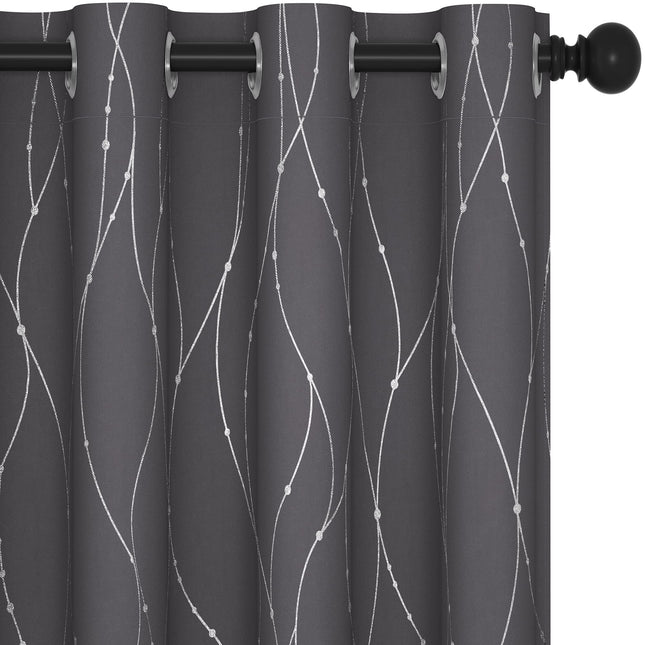Deconovo Blackout Grommet Silver Pattern Printed C