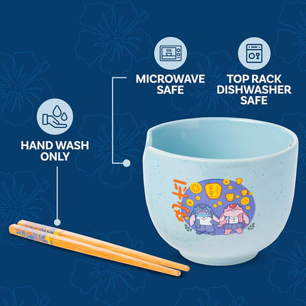Silver Buffalo Lilo and Stitch Angel Holding Hands Couple Floating Lantern Ceramic Ramen Noodle Rice Bowl with Chopsticks, Microwave Safe, 20 Ounces