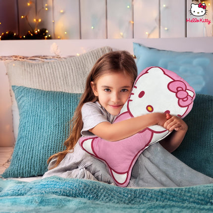 Almohada de peluche Hello Kitty de 15" | Licencia oficial | Suave y abrazable | Rosa/Blanco | Rectangular