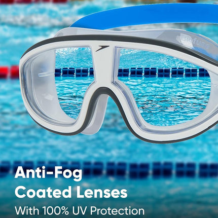 Speedo Unisex-Adult Biofuse Rift Mask Swimming Goggles | Open Water Swim Mask | Anti-fog | Anti-leak Goggles, Bondi Blue/White/Clear, One Size