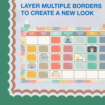 Carson Dellosa Grow Together 65Ft of Jade Green Bulletin Board Borders, 1 Roll of Scalloped Trim for Rolling Whiteboard, Cork and Posterboard, St Patricks Day, Christmas Decorations, Classroom Decor
