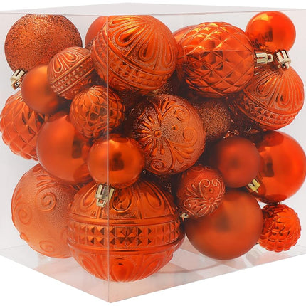 LUCKYCHRIS Christmas Ball Ornaments Copper Orange Christmas Tree Decorations with Hang Rope-36pcs Shatterproof Christmas Ornaments Set with 6 Styles in 3 Sizes(Small Medium Large)