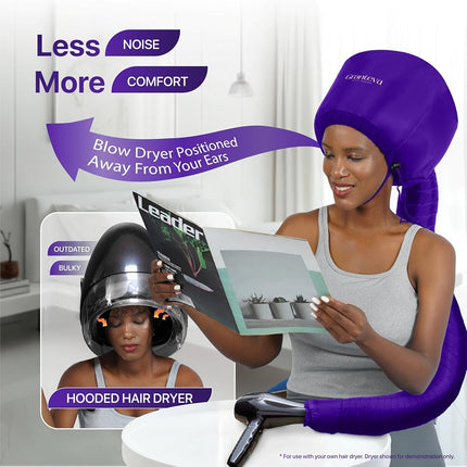 Hair Dryer Bonnet w/A Headband Integrated That Reduces Heat Around Ears & Neck - Hair Dryer Diffuser Cap for Hair Dryer Curly Hair, Speeds Up Drying Time, Deep Conditioning at Home - Large (Purple)