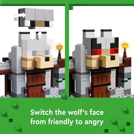 LEGO Minecraft The Wolf Stronghold - Castle Toy with a Character, 2 Skeleton Figures & 2 Wolves, plus Accessories incl. a Crafting Table - Gamer Gift for 8+ Year Old Boys & Girls - 21261