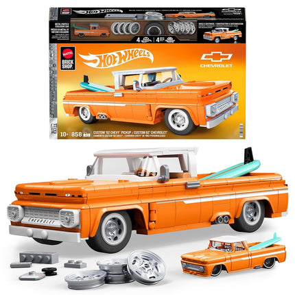 Mattel Brick Shop Hot Wheels Elite Series Building Set, Custom ’62 Chevy Pickup with 858 Pieces, Realistic Details and Custom Decals, Adult Collectors and Kids Ages 10+