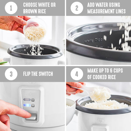 GreenLife Electric Rice Cooker, 3-Cups Uncooked/6-Cups Cooked, Removable PFAS-Free Nonstick Pot, One-Switch Design, Auto Keep Warm, Small Space Saving, Rice Paddle, Soup, Grains, Oatmeal, 1.5 QT