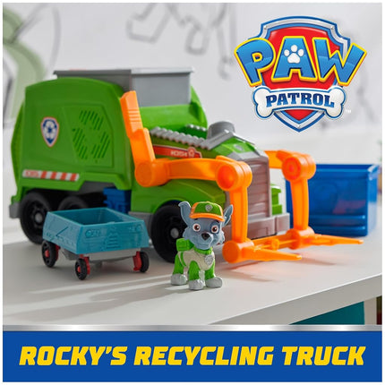 Paw Patrol: Crush N’ Roll Recycling Truck with Rocky Action Figure & Transforming Compacted Trash Vehicle, Kids Toys for Boys & Girls Ages 3 and up