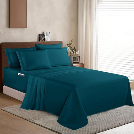 Elegant Comfort 1500 Premium Quality 4-Piece Bed Sheet Set - 18-24 Inch Extra Deep Pocket, Smart Storage Pockets, Wrinkle Free Ultra Soft 4PC Extra Deep Pocket Sheets, Twin/Twin XL, Marine Teal
