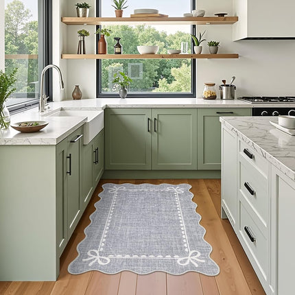 GarveeHome Scalloped Entryway Rug 2x3 Washable Front Door Bow Rug, Grey
