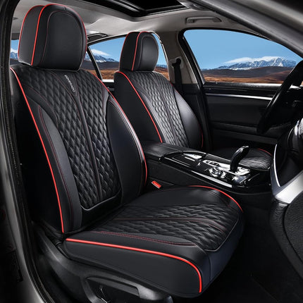 Coverado Car Seat Covers Full Set, Nappa Leather Seat Covers for Cars, Waterproof Front Seat Covers and Back Seat Covers, Car Seat Protector, Car Seat Cover Universal Fit for Most Cars, Black&Red
