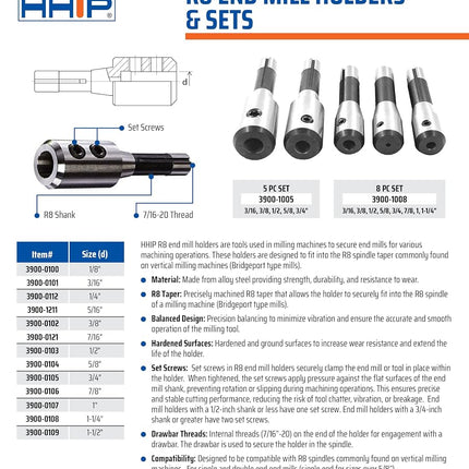 HHIP 3900-0107 R8 End Mill Holder, 1"