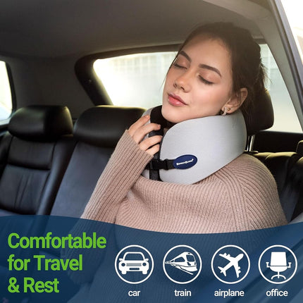 Season Guard Travel Head Support Neck Pillow, Cervical Spine Support Pillows for Flight Headrest Sleep, Cozy Soft Airplane Car Office Rest Adult Kids, A01 Wide Strape with Breathable Cover, Light Grey