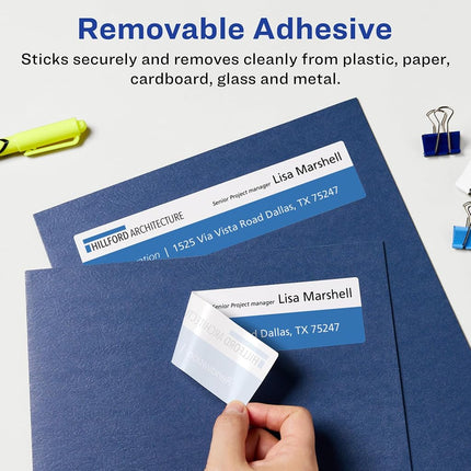 Avery Matte White Removable Rectangle Labels with Sure Feed Technology, Print-to-The-Edge, 2" x 7", 200 Removable Labels, Laser/Inkjet Printable Labels