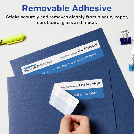 Avery Matte White Removable Rectangle Labels with Sure Feed Technology, Print-to-The-Edge, 2.25" x 7.75", 400 Removable Labels, Laser/Inkjet Printable Labels