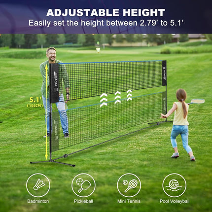 BAGAIL Badminton Net, Foldable Nylon Net, Height Adjustable Stand and Portable Carry Bag, Easy to Assemble or Disassemble, Ideal Recreational Sports Net for Tennis and Kids Badminton, 3m, Blue
