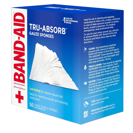 Band-Aid Brand Of First Aid Products Mirasorb Gauze Sponges For Cleaning Wounds, 4 Inches By 4 Inches, 50 Count