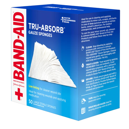 Band-Aid Brand Of First Aid Products Mirasorb Gauze Sponges For Cleaning Wounds, 4 Inches By 4 Inches, 50 Count