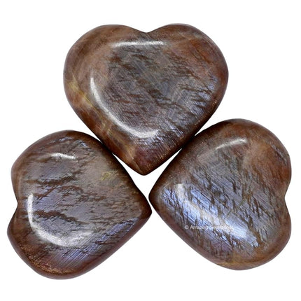 Amazing Gemstone Sun Moonstone Crystal Heart Palm Stone - Pocket Massage Worry Stone for Natural Body Chakra Balancing, Reiki Healing and Crystal Grid