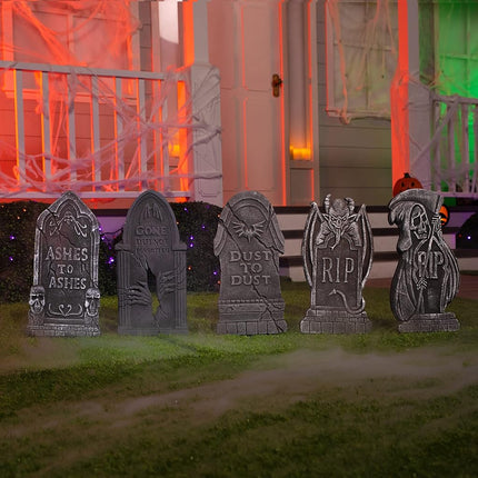 JOYIN 17” Halloween Tombstones for Graves Decorations Outdoor (5 Pack), Foam RIP Graveyard Headstone Decorations and 12 Bonus Metal Stakes for Halloween Yard Lawn Decor