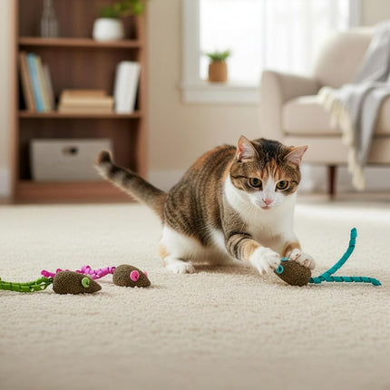 SmartyKat, Souris Magiques, Jouets pour Chat, Jouets à l'Herbe à Chat Comprimée, Pure, Puissante, Sans Salissure, avec Rubans, Lot de 3