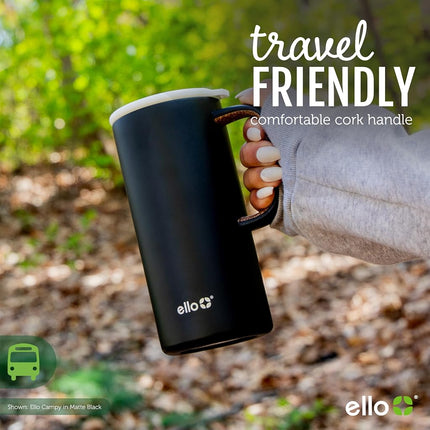 Taza de viaje Ello Campy con aislamiento al vacío, tapa deslizante a prueba de fugas y cómoda asa de transporte, perfecta para café o té, sin BPA, Avalon Sea, 18oz