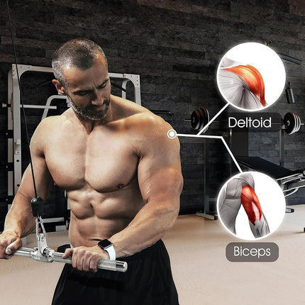 Yes4All Combo Cable Machines Accessories, Double D Row Handle with Tricep Rope, V Bar and Straight Bar, Cable Attachment for Home Gym (Tricep Rope, Straight Bar)