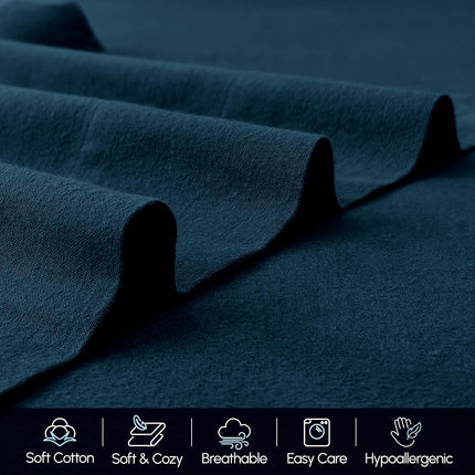 Elegant Comfort Soft 4-Piece 100% Turkish Cotton Flannel Sheet Set - Premium Quality, Deep Pocket Fitted Sheet, Ultra Soft, Cozy Warm and Anti-Pill Flannel Sheets - Queen, Navy