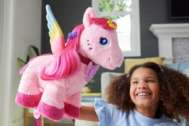Mattel Barbie A Touch of Magic Stuffed Animals, Walk & Flutter Pegasus Plush, 11-inch Walking Plushie with Hair Accessories and Sound Feature, HPJ50