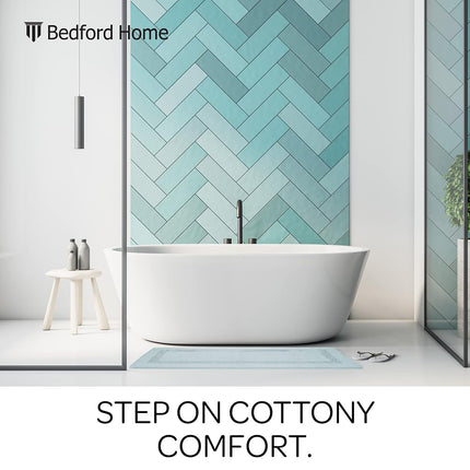 Bedford Home 100 Percent Cotton Reversible Long Bath Rug - Seafoam - 24x60