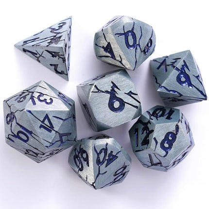 Metal Dice for DND - Ancient Cracked Pharaoh Ruins – Silver Blue Purple