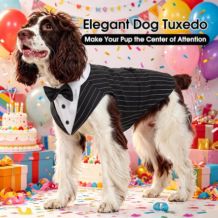 Kuoser Dog Tuxedo Dog Suit and Bandana Set, Dogs Tuxedo Wedding Party Suit, Dog Prince Wedding Bow Tie Shirt Formal Dog Wedding Attire for Large and Medium Dogs Golden Retriever Samo Bulldogs