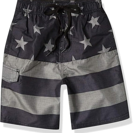 Kanu Surf Short de bain de plage Echo à séchage rapide UPF 50+ pour garçon, motif drapeau II noir, 5-6