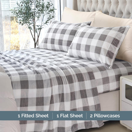 Juego de sábanas de franela de terciopelo de 4 piezas lujosamente suave Elegant Comfort - Calidad premium - Cálido y acogedor, antiestático, de terciopelo difuso que no hace bolitas, con bolsillos profundos - Twin XL, gris búfalo
