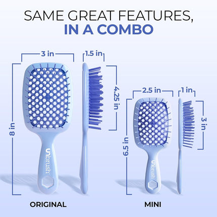 FHI HEAT UNbrush and UNbrush MINI Wet & Dry Vented Detangling Hair Brush, Periwinkle Light Blue